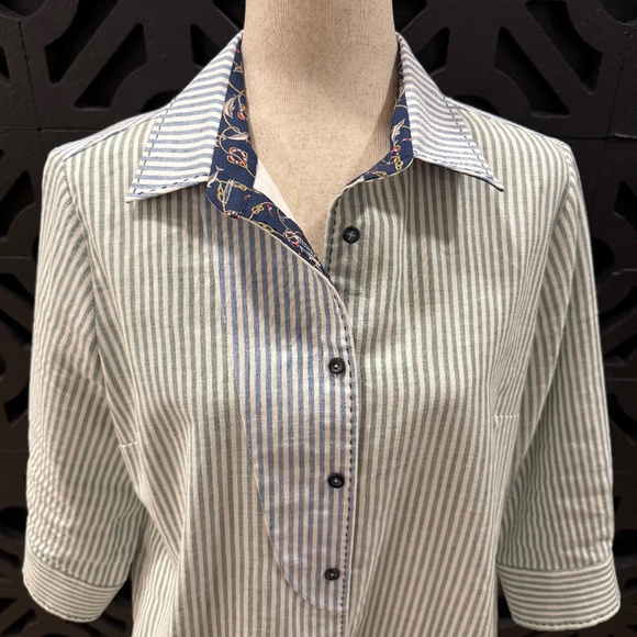 Algo | Green, White and Blue Striped Shirt Dress - Picture 1 of 6